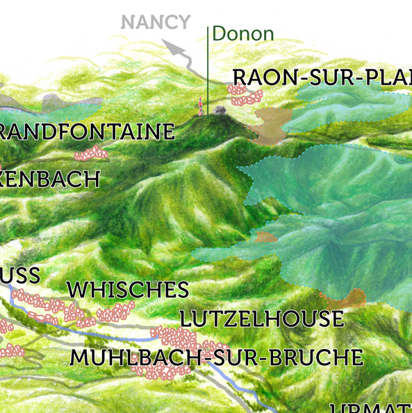 xtrait de la carte illustrée des zones Natura 2000 de la vallée de la Bruche.
